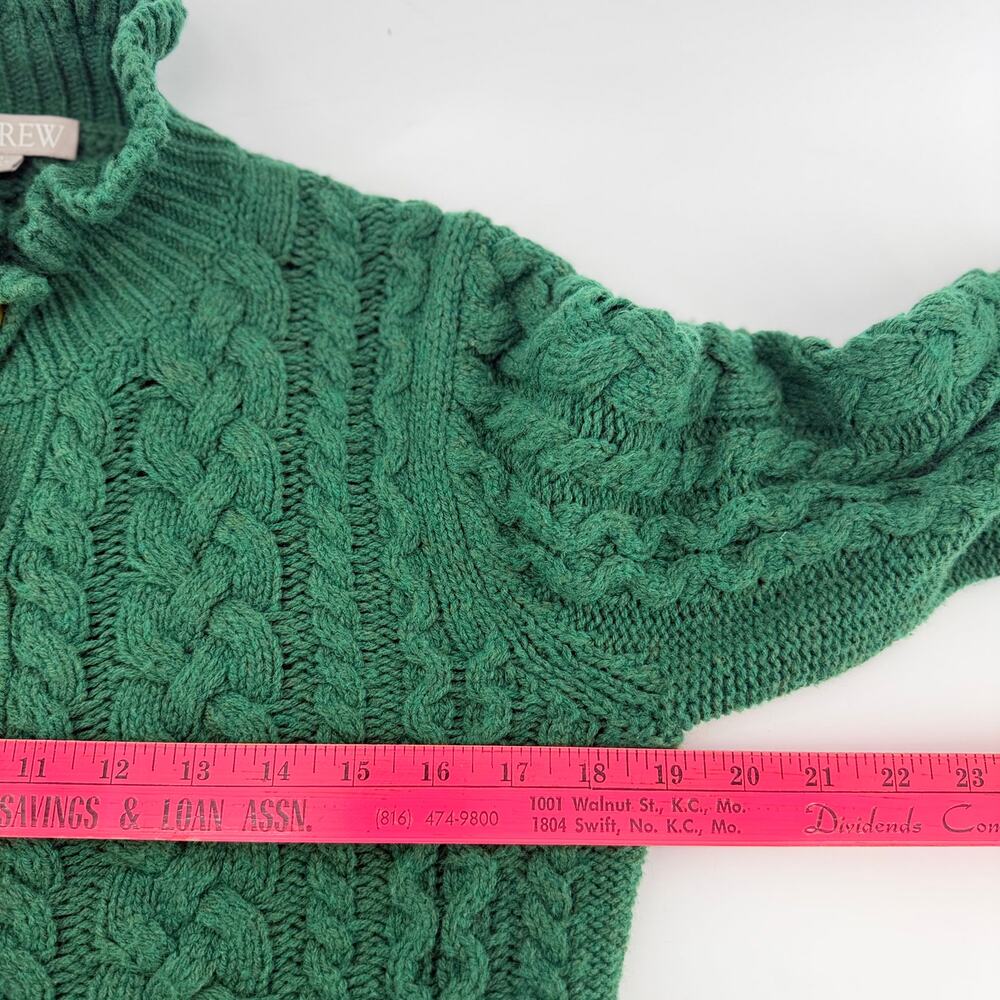 JCrew Cable Knit Cardigan Womens Small Green Gold Crest Buttons Dark Academia - Picture 10 of 14